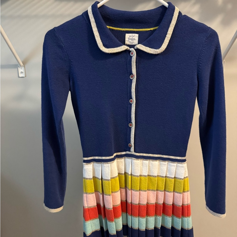 Mini Boden Navy Dress with Colorful Stripes